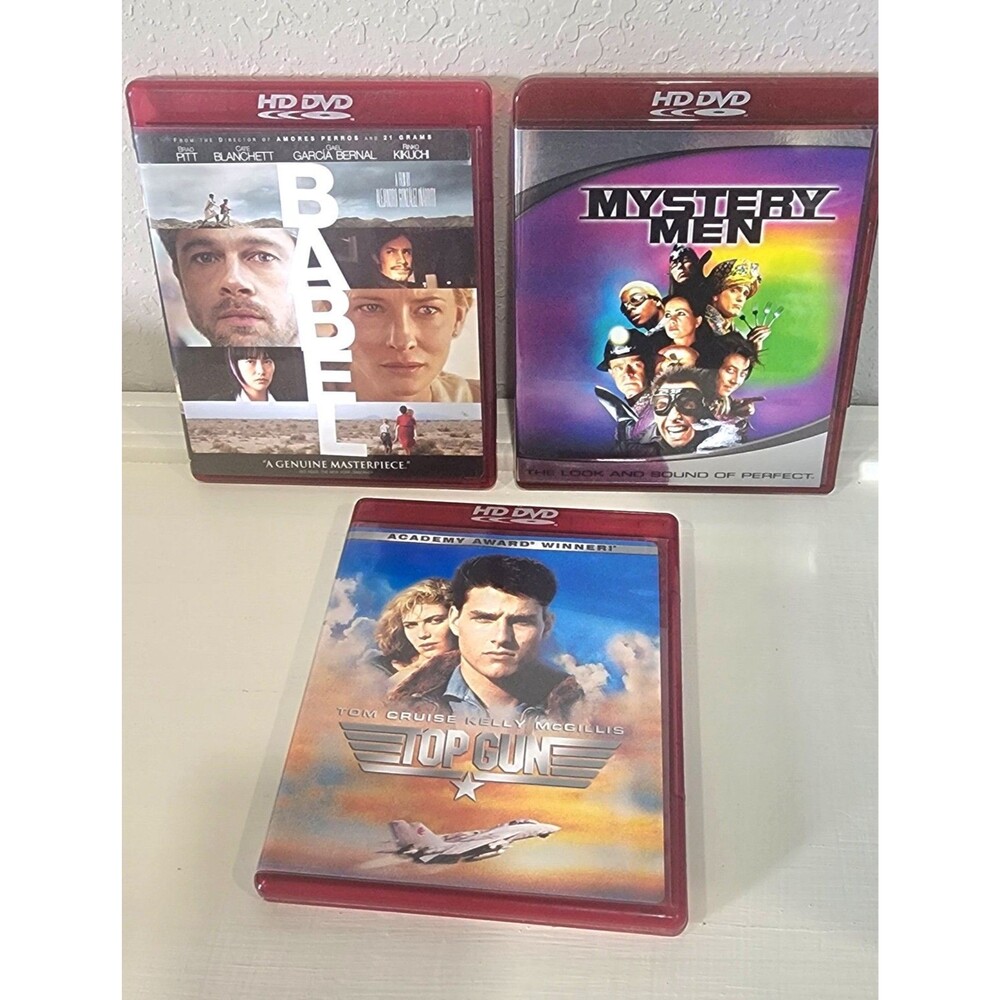Lot of 3 HD DVD Movies -Top Gun Babel Mystery Men Cruise Stiller Pitt Blanchett